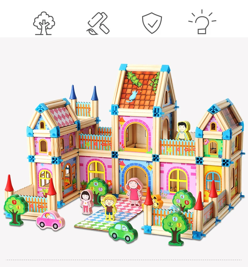 DIY Colorful City House Roof Particle Building Castle Education Toy For Children 
