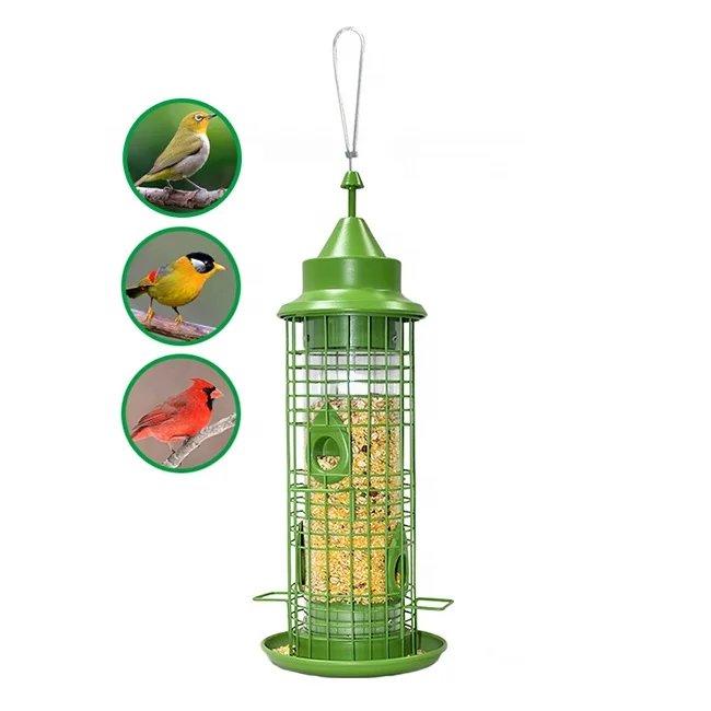 

Outdoor 1300ml Waterproof Squirrel Proof Metal Bird Feeder Hanging With 4 Metal Feeding Ports, Green