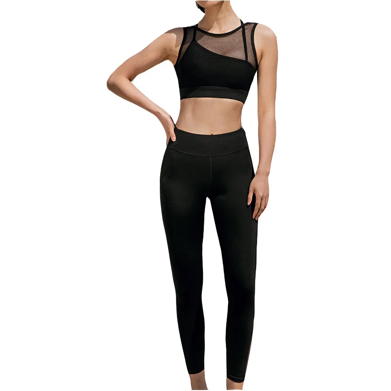 

New European and American running Bra Fitness Yoga Pants Mesh Patchwork Yoga suit