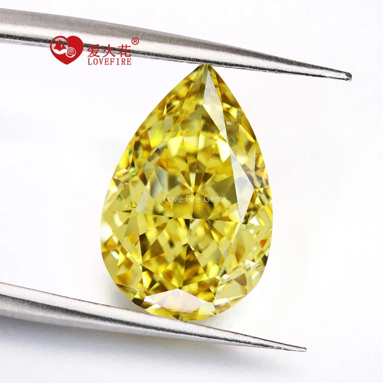 

In stock TOP quality 5A+ crushed ice cut cubic zirconia USA yellow Pear cut synthetic diamonds cz stones