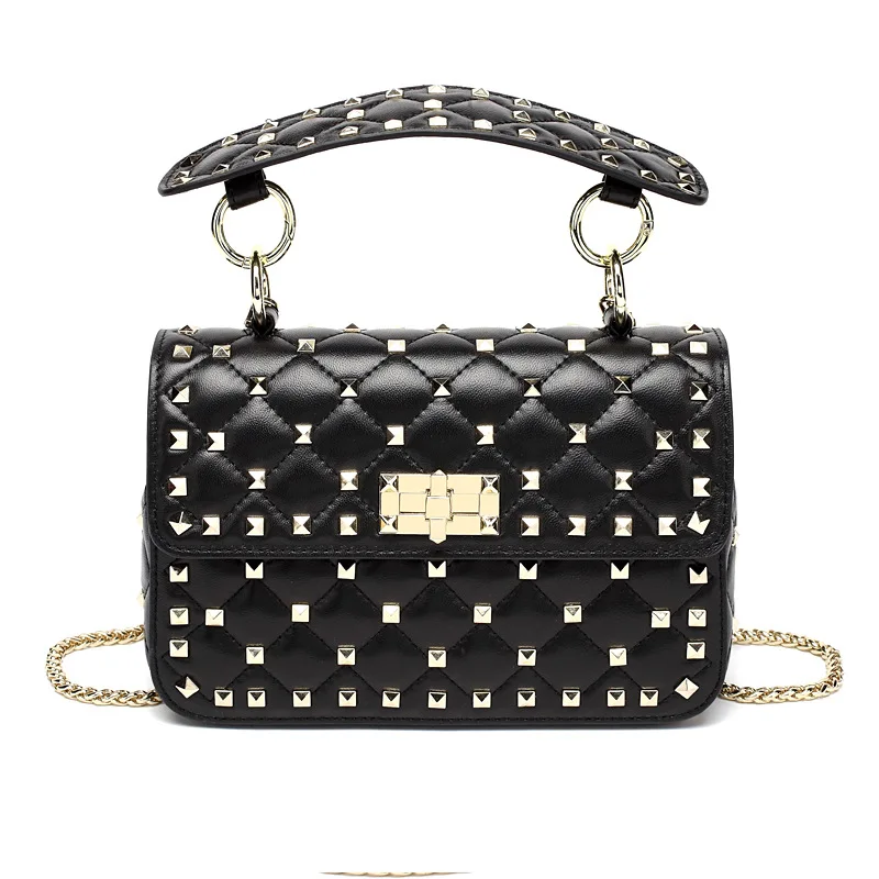 

Fashion Real Leather Rivet Diamond Chain Clutch Bag Crossbody Handbag For Women