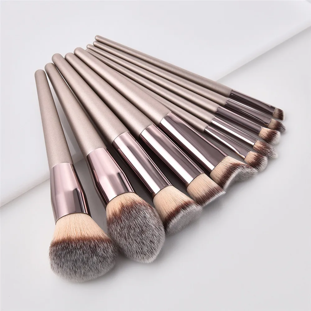 

10pcs Cosmetic Make Up Brush Champagne Color Makeupbrushes Costom Makeup Brush Set For Face