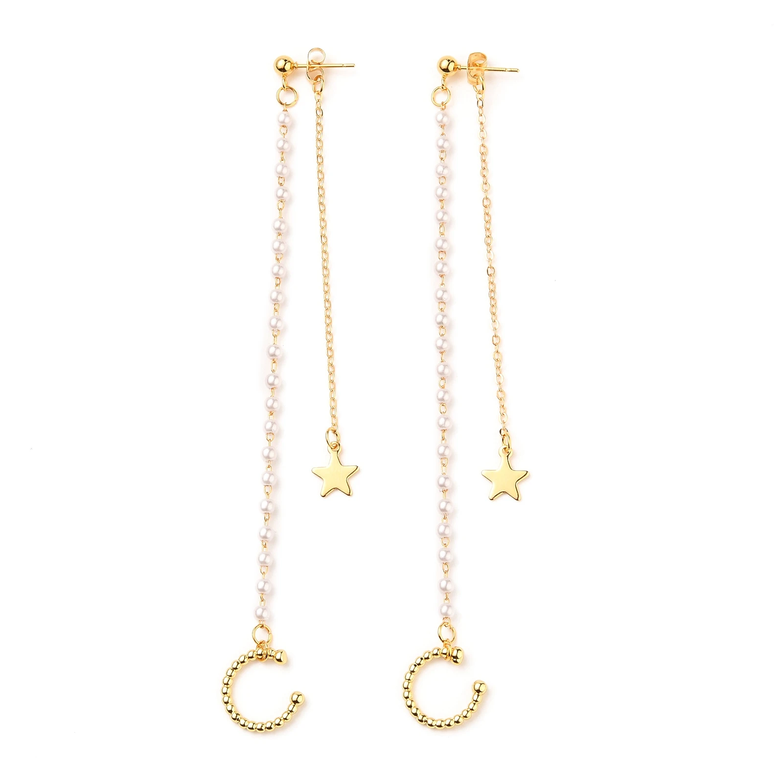 

PandaHall Star Real 18K Gold Plated ABS Pearl Beads Brass Cuff Earrings