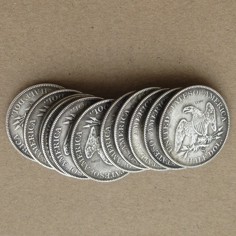 

Reproduction A Set Of (1855-1865) 11pcs S Mint Seated Liberty Half Dollar Silver Plated Decorative Commemorative Coins