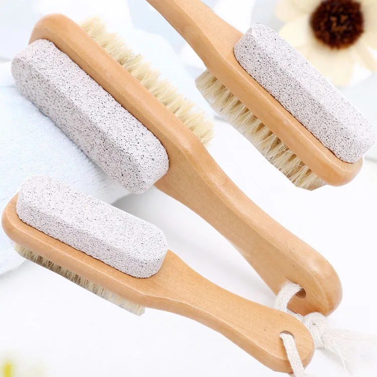 

Foot Natural Bristle Brush & Pumice Stone Combo Rope wooden handle - Exfoliator Pedicures Calluses Remover Elbow Scrubber