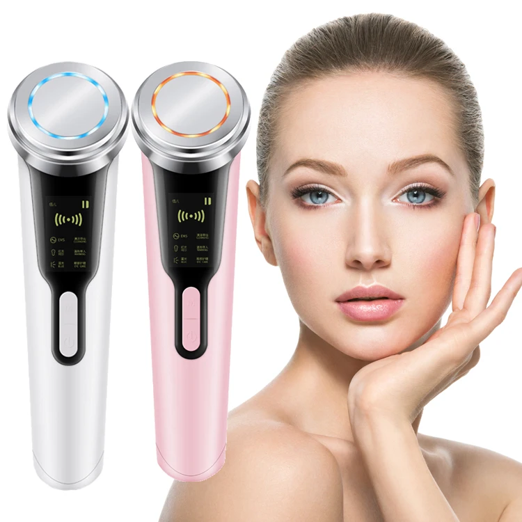 

2020 New Arrival Beauty Importing skin care Device warm ems galvanic ion beauty facial massager, White,pink