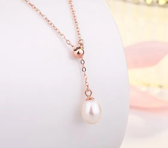 

New pearl necklace S925 sterling silver Y word silicone Korean fashion collarbone chain silver jewelry