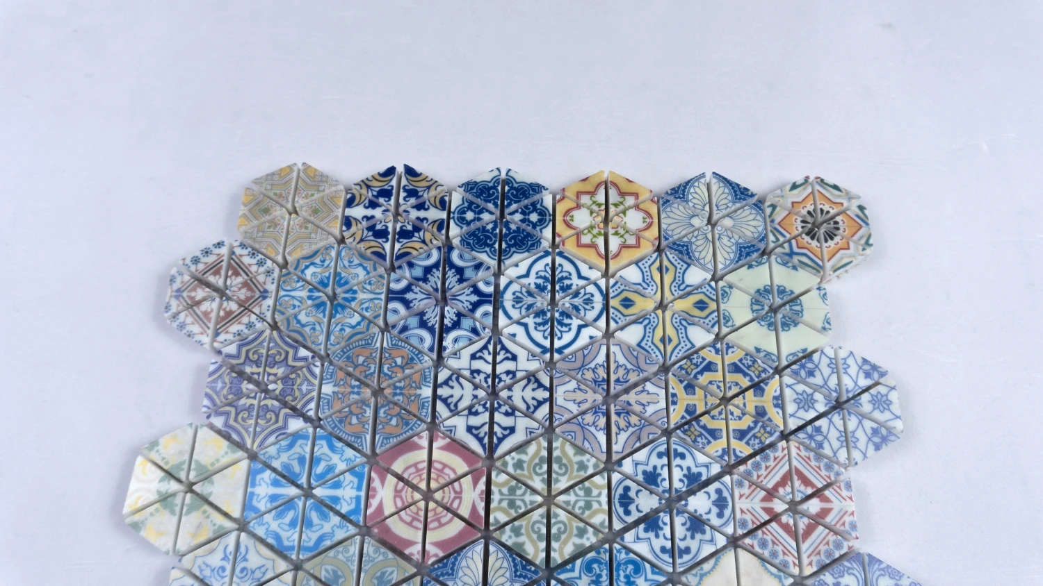 Mixed Blue Color Hexagonal Marble Mosaics Stone Mosaic Inkjet Printing  Artificial Stone Mosaic