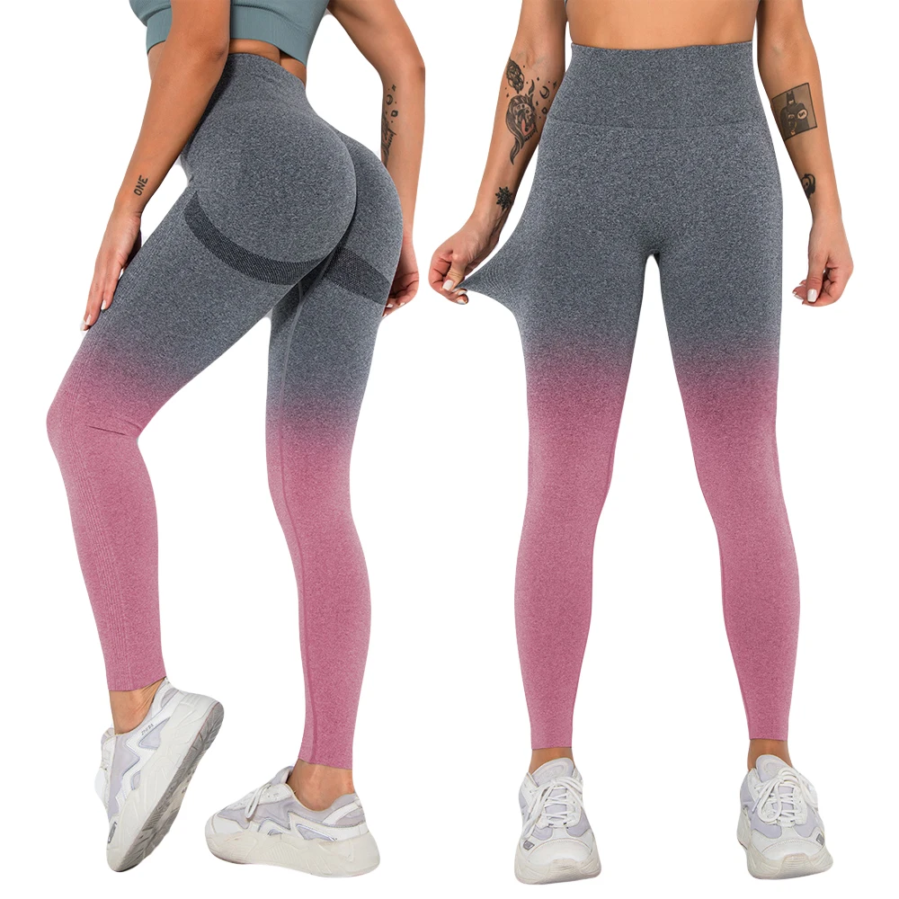 

New fitness activerwear womens ombre seamless booty scrunch butt lifting bum yoga leggings with logo, Printed