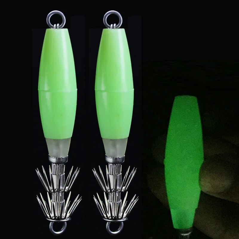 

Wholesale luminous squid hook 10cm14g squid fishing double umbrella hook