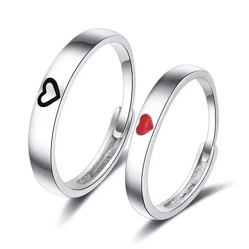 

Love Heart Couple Rings Romantic Simple Engagement Gifts Fine Wedding Couples Jewelry, Silver