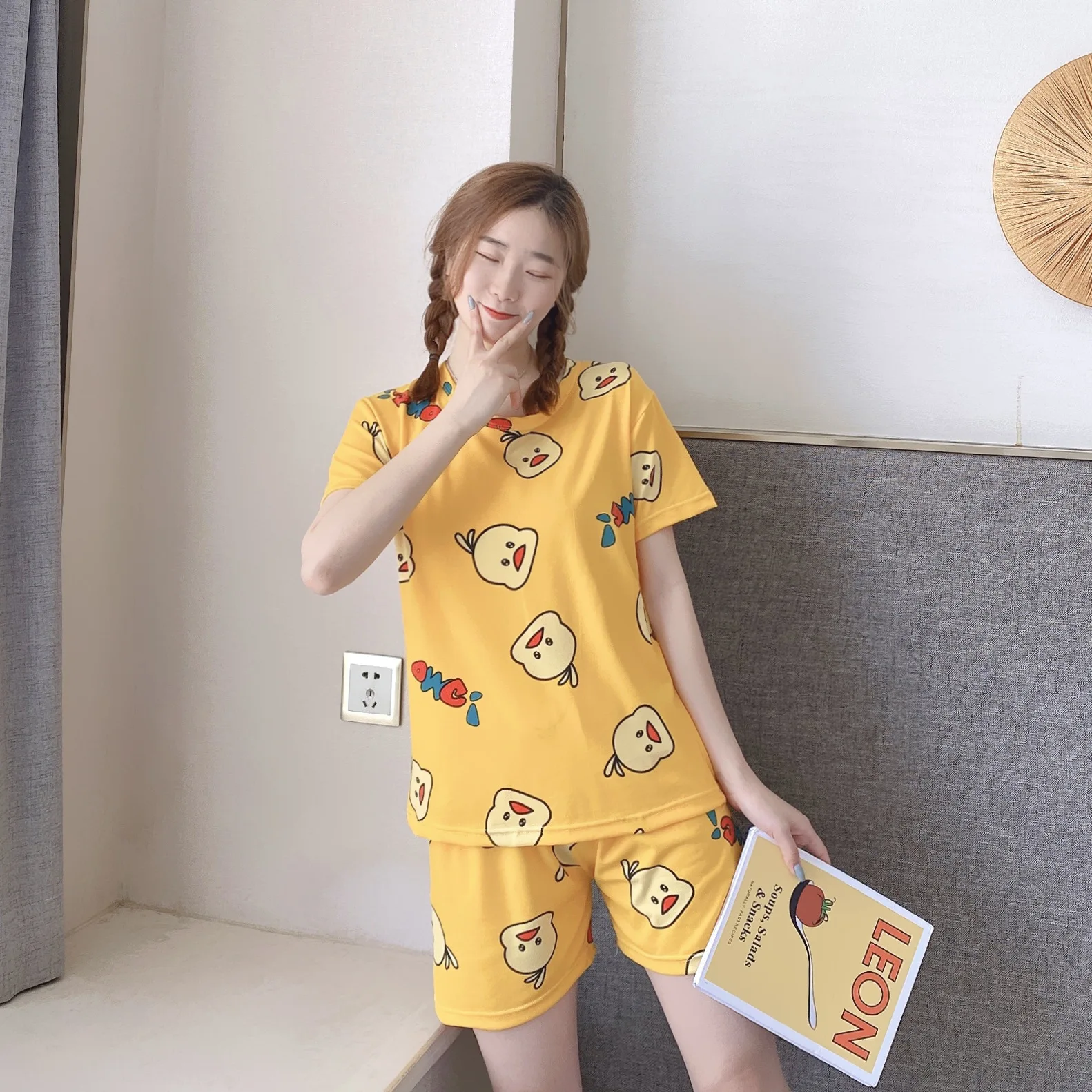 

Cute Pajamas Women Fashionable Pijamas Cortas Baju Wanita Daster Indonesia Sleepwear Two Piece Yellow Sleep Wear Homewe
