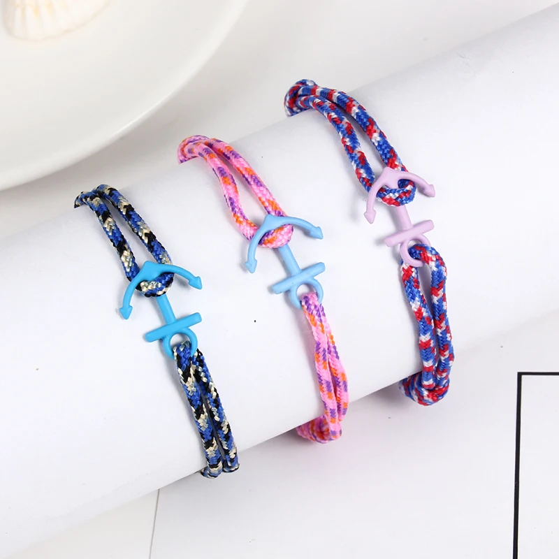 

wholesale 12pcs/set national color anchor braided rope bracelet for women and kids bracelet jewelry, Picture