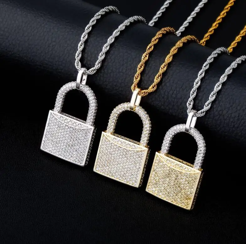 

Full of Diamond Rock Key PadLock Pendant Fine Ice Jewelry for Boyfriend