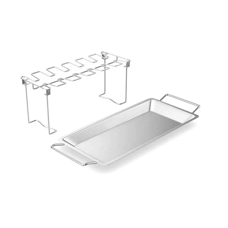 

Stainless Steel Chicken Leg Rack with Drip Pan Chicken Leg Wing Grill Rack, Silver