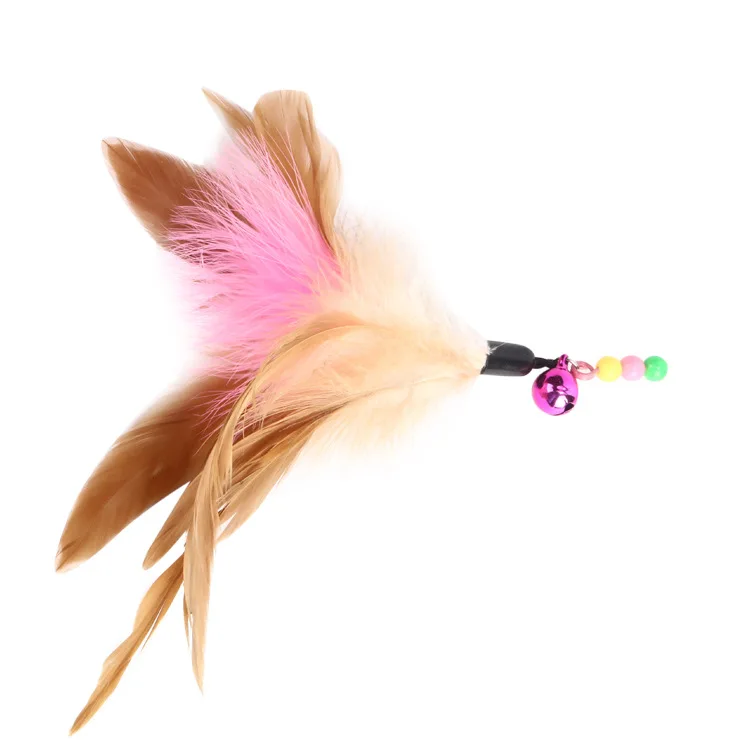

Wholesale pet supplies pet cat toy Wire Color Feather Funny Cat Stick with Bells interactive toy cat indoor cute plush toys