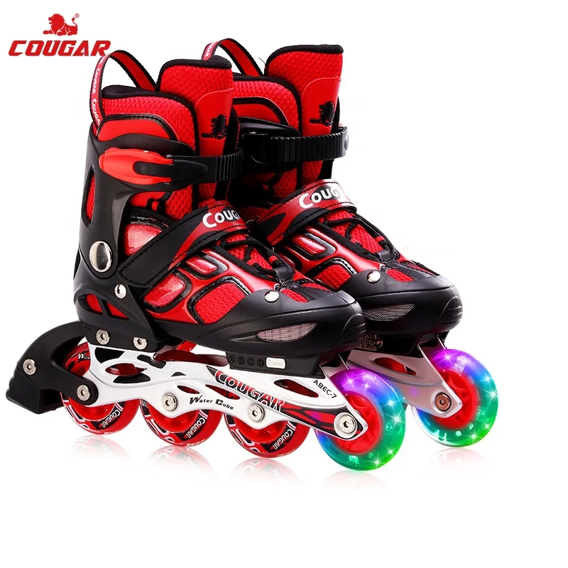 

Factory Cougar Kids Adjustable Roller Skates Professional Detachable Flashing Roller Wheel Inline Skating Shoes For Kids Boys