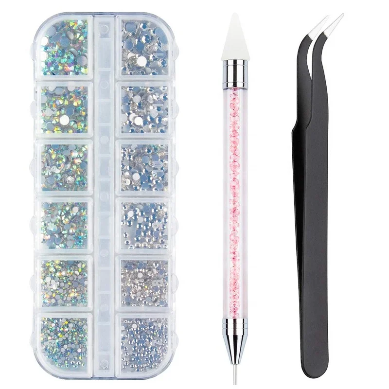 

New Nail Art Supplies Set Pick Up Tweezer Picker Dotting Pen And Clear AB Crystals Nail Rhinestones Decorations, 1 style