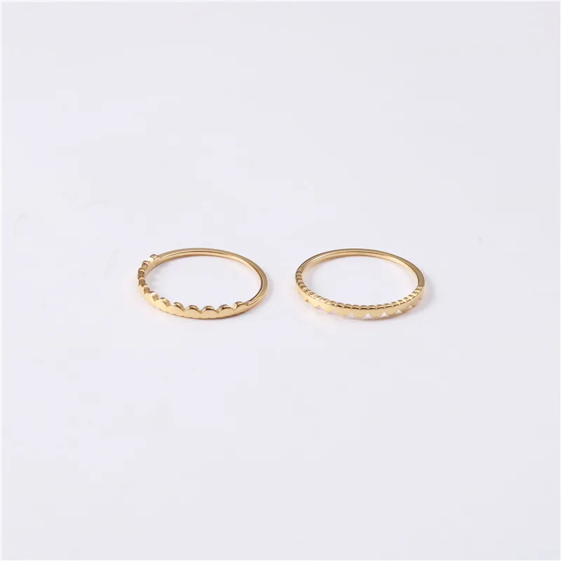 

High End 18K Plain Gold Jagged And A Line Of Smooth Rings Stainless Steel Trendy Simple Gold Plated Jewelry