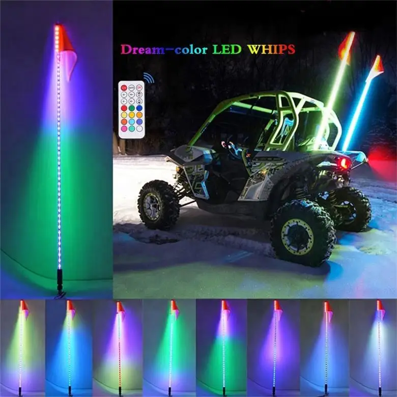 3ft 4ft 5ft 6ft Led Whip Flag Rgb Antenna Rainbow Flexible Tube Led Whip Light for Atv Utv Buggy Jeeps Led Safety Warning Light 11