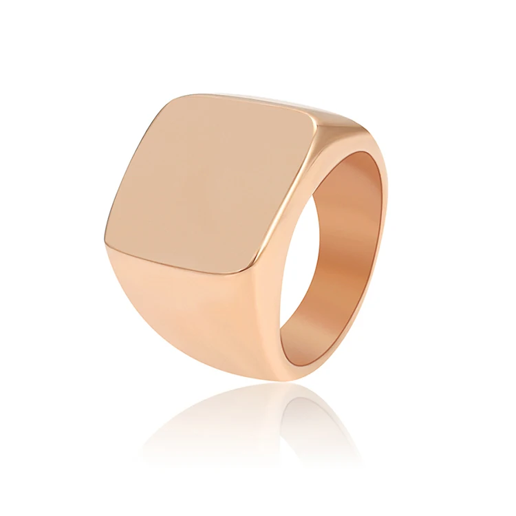 

16121 Xuping Wholesale Manufacturers Gold Plated Stainless Steel Square Blank Custom Men Signet Ring, Rose gold color