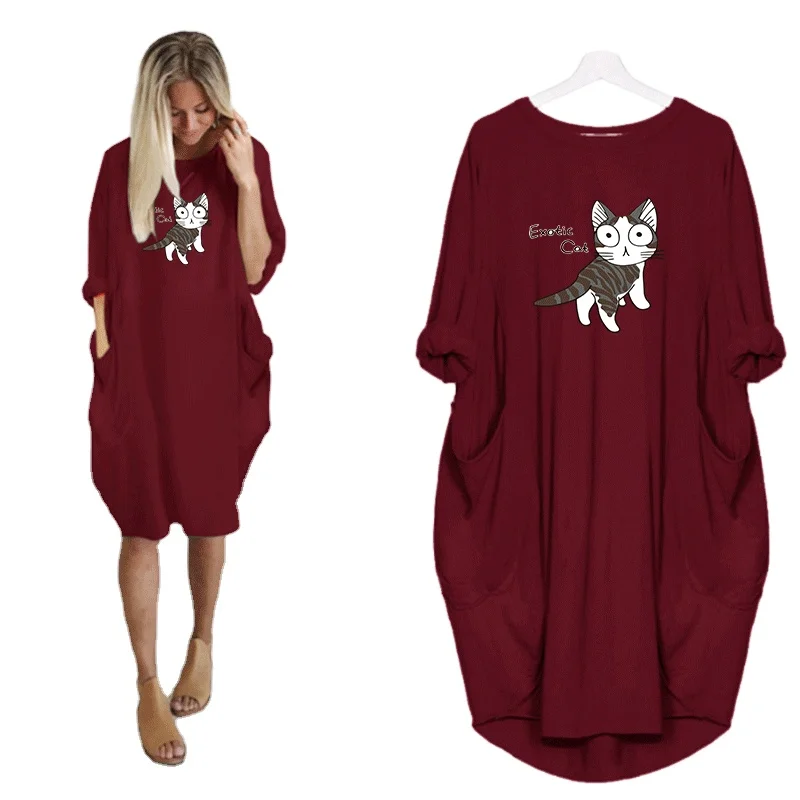 

lady sexy high quality 2020 fashion check printing wholesale cartoon women casual long sleeve dresses printed