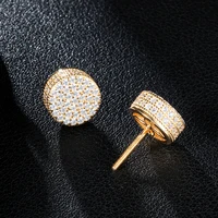 

Trend Cubic Zircon Brass Round Stud Earring Bling Iced Out Micro Full Paved For Men Jewelry
