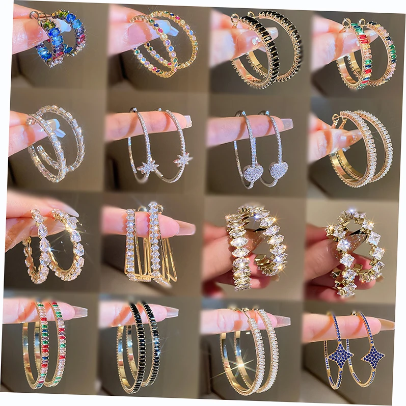 

Exaggerated Zircon Diamond C-shaped Hoop Earring Luxury Cubic Zirconia Round Earrings Wedding Jewelry Gift For Women Girls