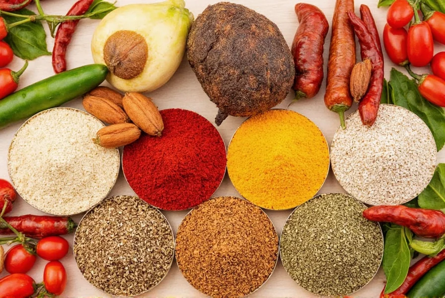 Assorted spice bottles including colombo spice