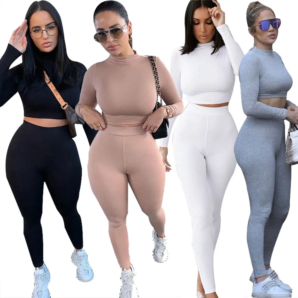 

DF24609 Women 2 Piece Set Clothing Casual sportwear Top and Legging Pants Workout Clothing 2020 Fall Tracksuits matching set