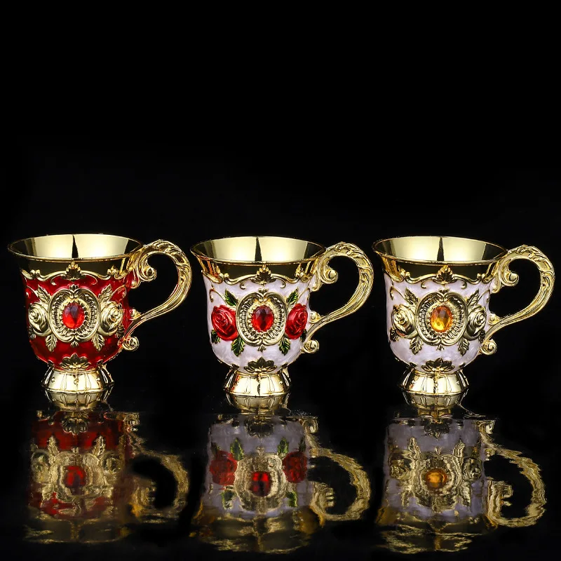 

QIAN HU Elegant Chinese Wine Glass Sippy Cup 50ml Insert Diamond Decoration Cocktail Cups, Brass