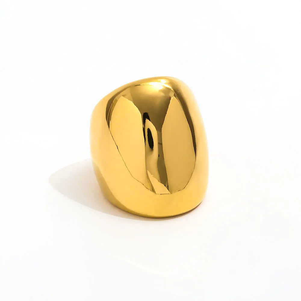 High End 18K Gold Plated Chunky Smooth Shiny Gradient Band Ring for Women Stainless Steel Jewelry