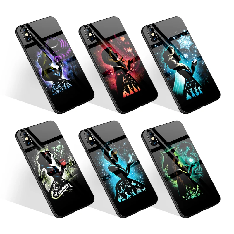 

Best Selling Dark Cartoon Princess Queen Hard Glossy Glass Phone Case for iPhone 13 12 11 Pro Max Girl Mobile Phone Covers, Multiple