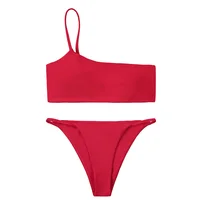

Single Off Shoulder Swimsuit Padded Bandeau Bikini Beachwear Bathing Suit Swimwear for Women