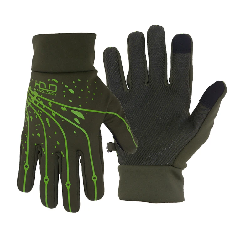 

HANDLANDY OEM ODM Full finger Winter Sport Touch Screen Breathable anti-slip Sports Gloves, Black/green
