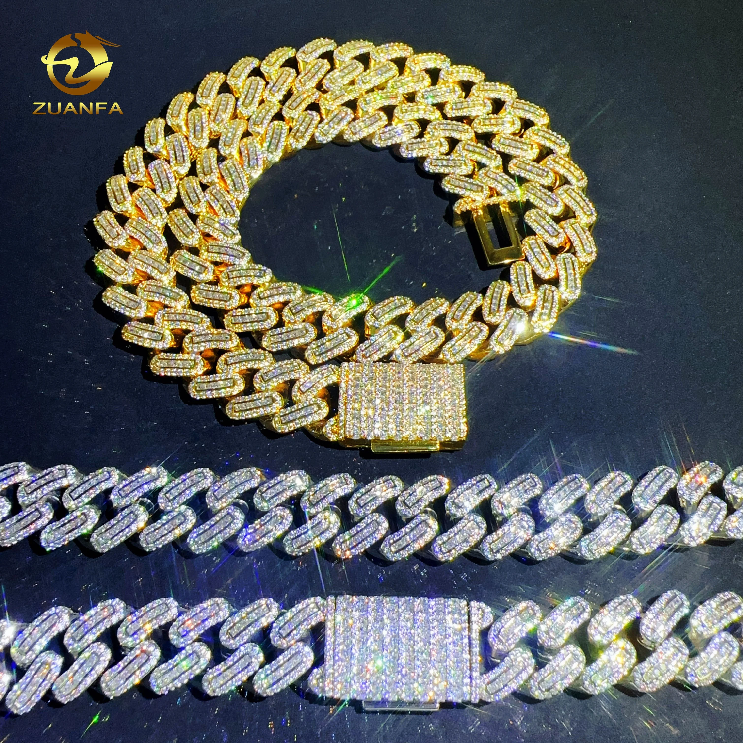 

18mm Men Women Hip Hop Princess cut AAAAA+ Cubic Zirconia Cuban Link Chain Iced Out SET diamond necklace CZ hip hop jewelry