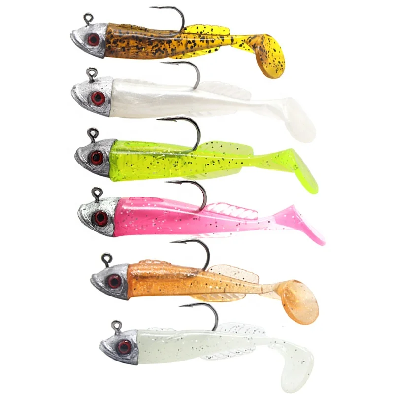 

New arrivals tumbler lead head soft bait set single hook replaceable soft bait lead fish lure set, 6 colors