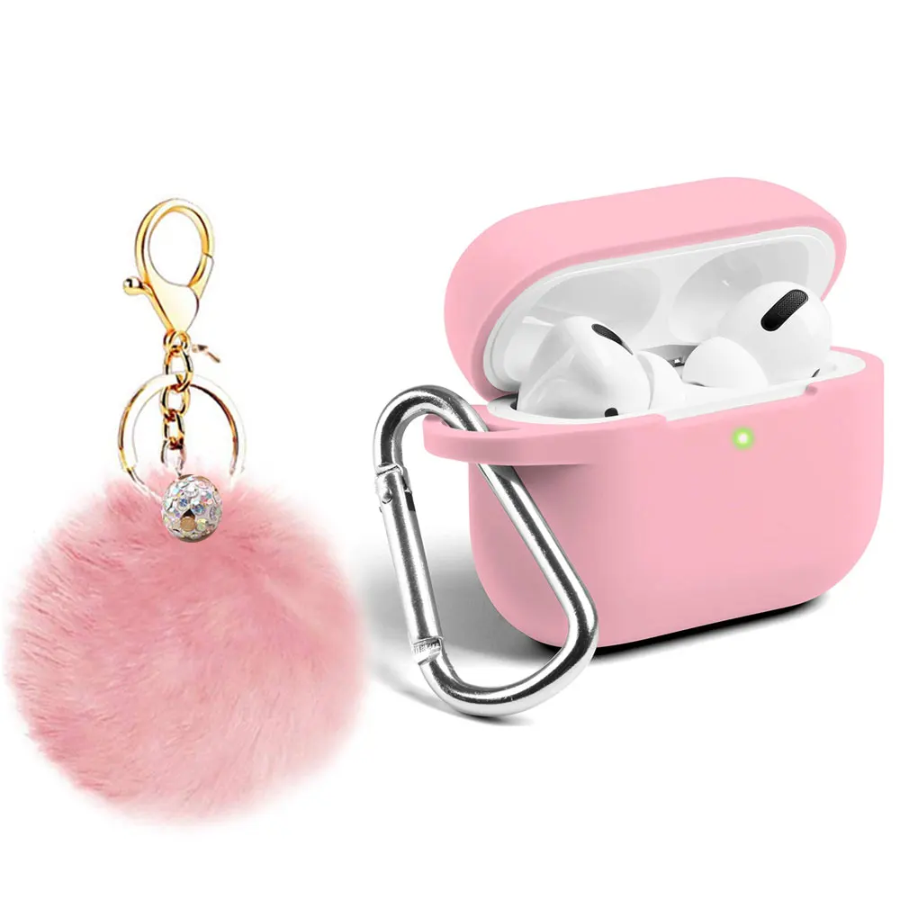 

for AirPods Pro 4 Case with Soft Cute Pompom Fur Ball Keychain, 360 Protective Silicone Case for AirPods 3rd 4 Generation 2021