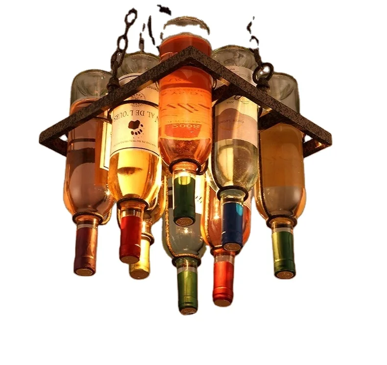 Led Chandelier Ceiling Light vintage Industrial Colorful Pendant Lamp Glass Wine Bottle Creative Retro Hanging Lamp