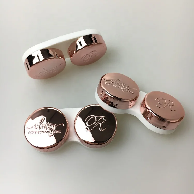 

Embossing LOGO on contact lens case rose gold contact case customized contact lens containers CL-M003