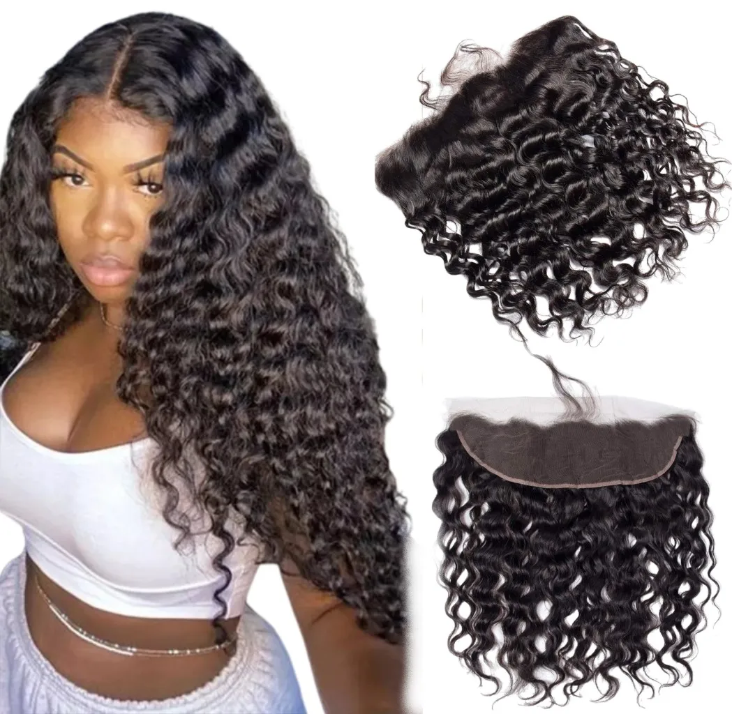 

Real Virgin Brazilian Remy Hair Virgin Cuticle Aligned Lace Frontal 24 Inch Water Wave Human Hair 13x4 Lace Frontal