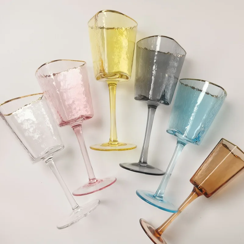 

INT Tableware colored gold rim champagne glasses set wedding wholesale pink red wine glass, Pink, blue, smoke etc.