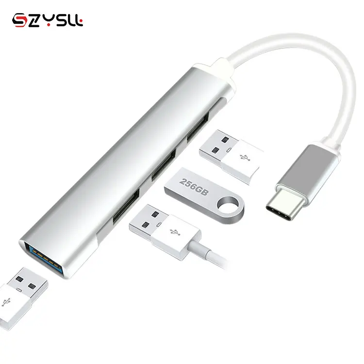 

USB Type c hub 3.0 2.0 4 Ports 4 in 1 USB-C USB HUB, Gray/silver