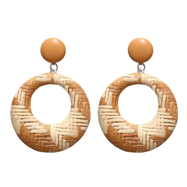 

Bohemian Hollow Round Rattan Weave Pendant Dangle Earrings For Women Round Wood Stud Earring Mix Colors Female Gift Jewelry