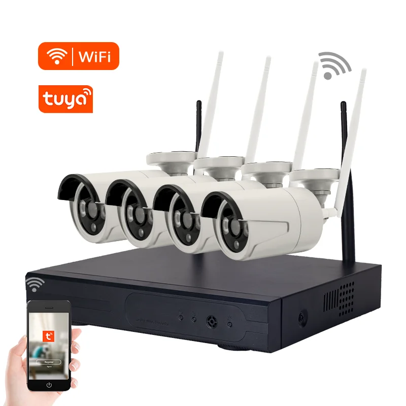 

Home 4channel tuya smart alarm wifi NVR kit AI human detection 1080p 4ch cctv outdoor wireless security camera system