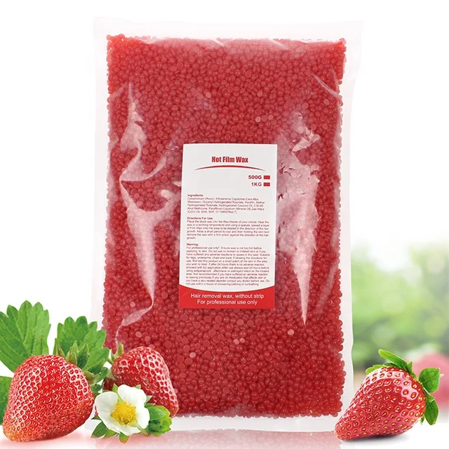 

Hot Sale 1KG Strawberry Paperless Brazilian Hair Removal depilatory hard Wax Beans for Face Body, 16colors