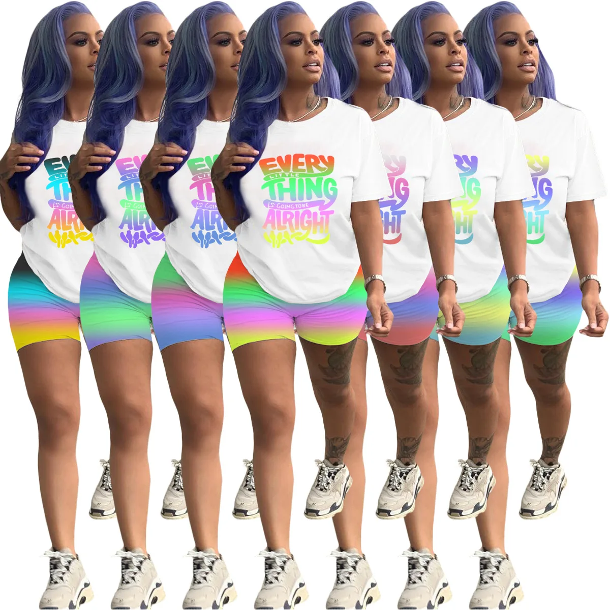 

YX9278 Wholesale casual letter printed woman summer sets o neck outfits for women short sleeve women 2 piece set clothing