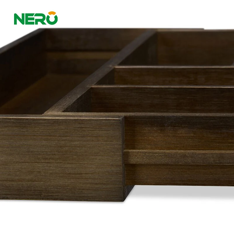 

Storage box special adjustable bamboo storage box for kitchen drawers, Black