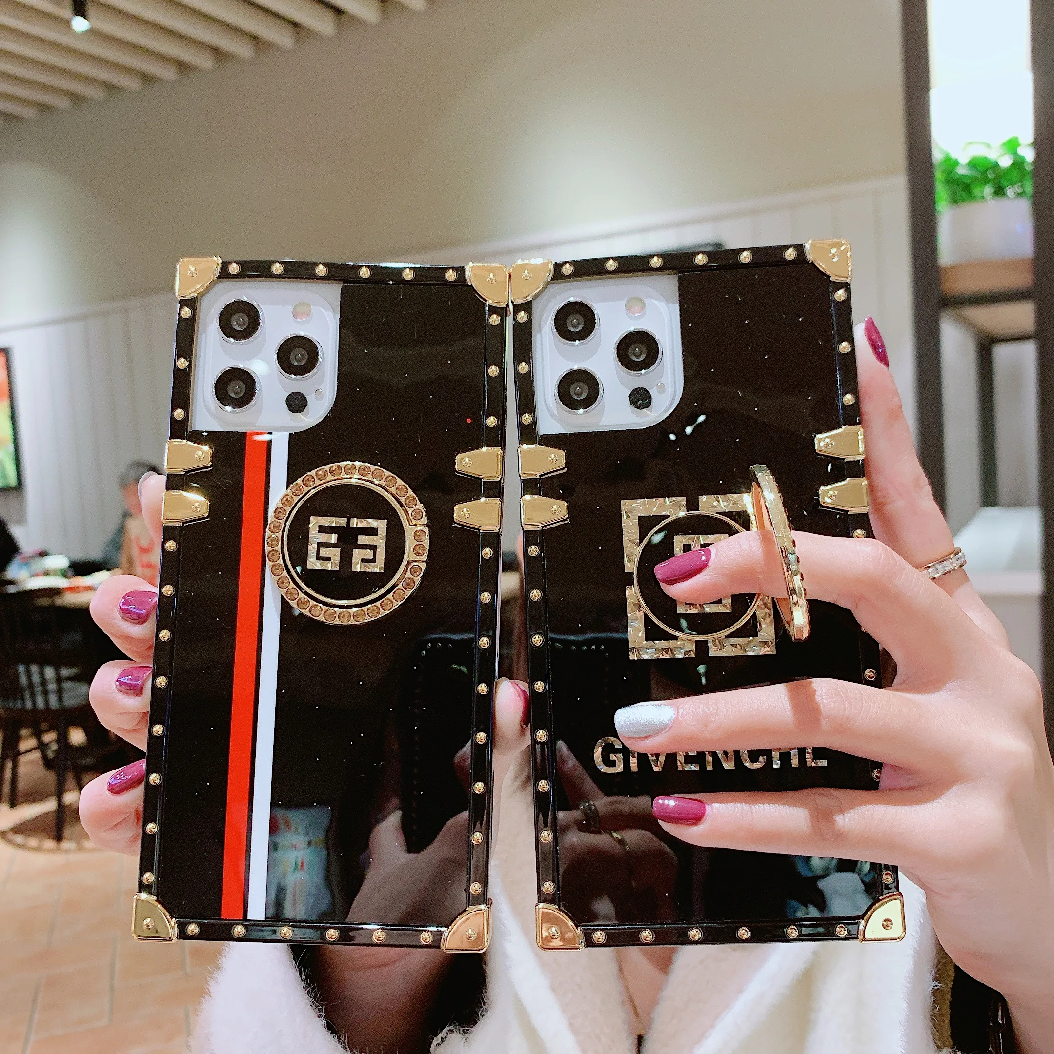 

Luxury Women Gilding Square Leather Phone Case For OPPO Realme 7 Pro Reno 4 Nova 7SE Back Cover For iPhone 12 Mini 11 Pro Fundas
