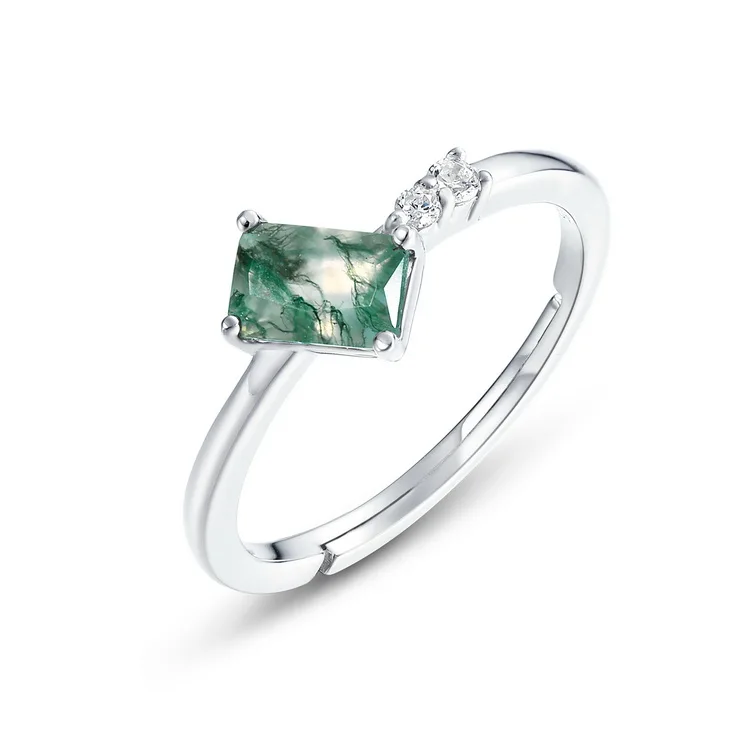 Luxury 925 Sterling Silver Oval Cut Wedding Ring Sets Green Moss Agate Engagement Ring Set